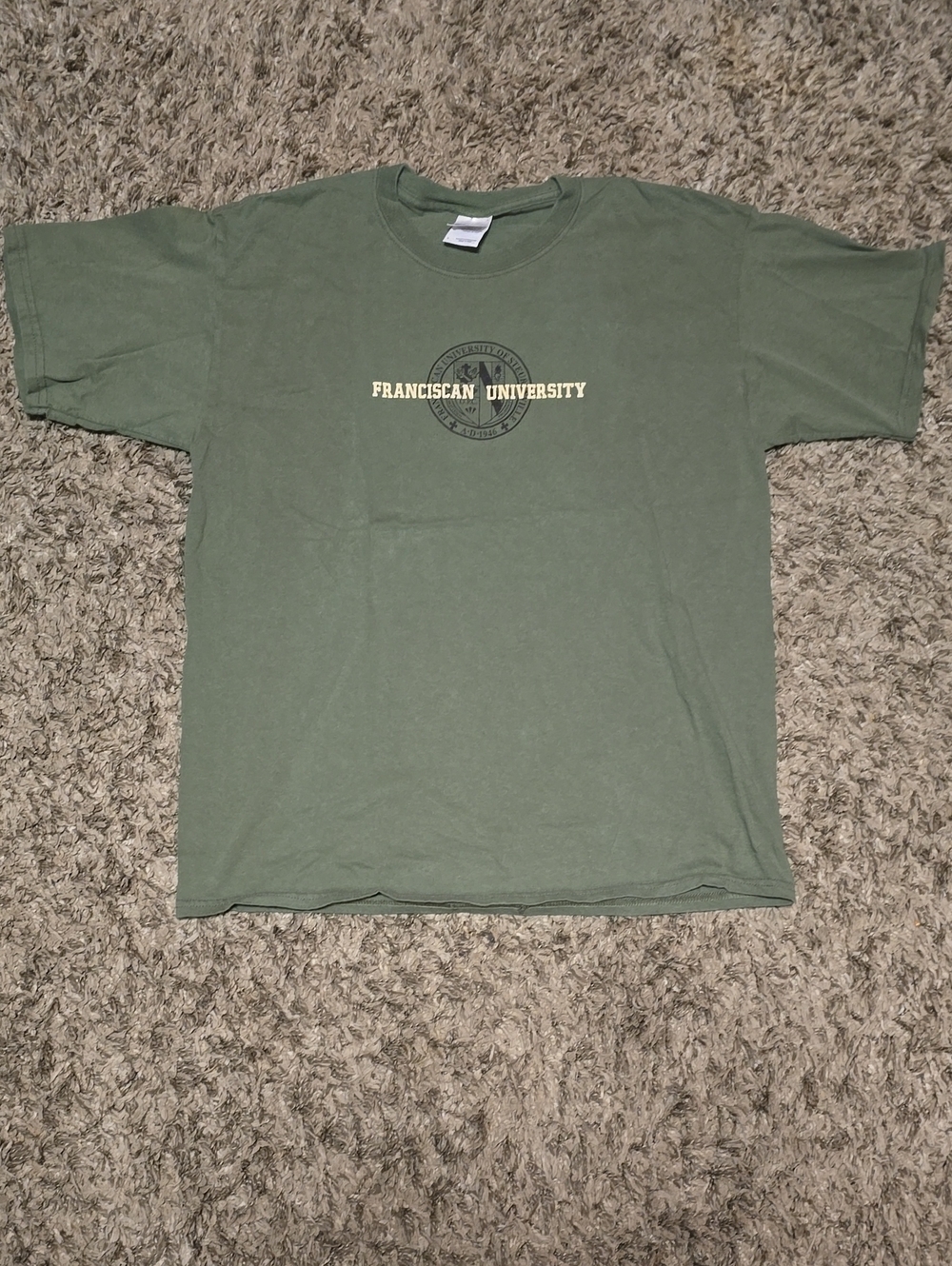 Gildan Olive Green Franciscan University Short Sleeve Tee